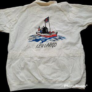Cotton Crepe Shirt Nautical Long Sleeve Lightweight Pocket Vintage Key Largo FL